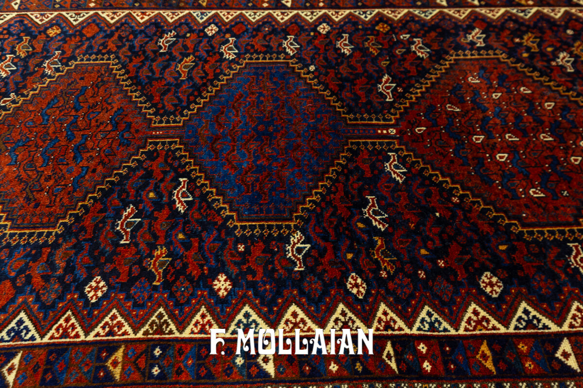 Antique Khamse Rug Chicken Design Deep Blue Field n°:980280